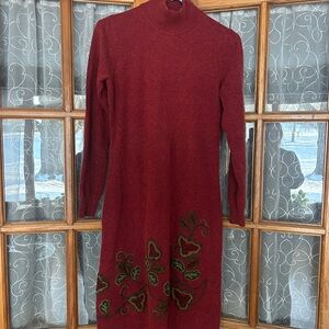 Evan Picone Burgundy Dress with Olive Accents